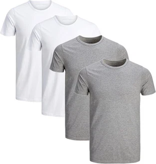 Jack & Jones T-Shirt Basic (Sparset, 4er-Pack) Grau/Hellgrau/Weiß