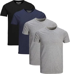 Jack & Jones T-Shirt Basic (Sparset, 4er-Pack) Dunkelblau/Dunkelgrau/Grau