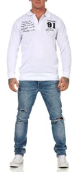 EloModa Poloshirt Herren Polo Shirt Langarm Creme/Weiß/Dunkelblau