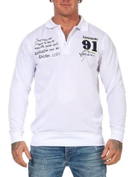 EloModa Poloshirt Herren Polo Shirt Langarm Creme/Weiß/Dunkelblau