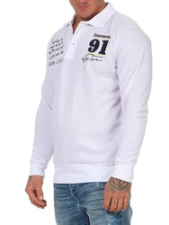 EloModa Poloshirt Herren Polo Shirt Langarm Creme/Weiß/Dunkelblau