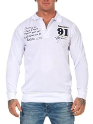 EloModa Poloshirt Herren Polo Shirt Langarm Creme/Weiß/Dunkelblau
