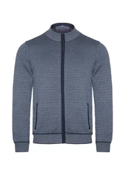 Strickjacke Strickjacke - Casual Fit - Stehkragen - Einfarbig - Dunkelblau (1-tlg)