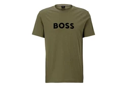 BOSS T-Shirt RN mit Markenprint Dunkelgrün/Grün/Gold