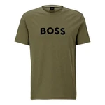 BOSS T-Shirt RN mit Markenprint Dunkelgrün/Grün/Gold