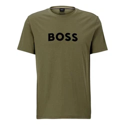 BOSS T-Shirt RN mit Markenprint Dunkelgrün/Grün/Gold