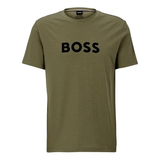 BOSS T-Shirt RN mit Markenprint Dunkelgrün/Grün/Gold