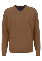 FYNCH-HATTON Strickpullover V-Neck Pullover Sweatshirt Khaki/Orange/Braun