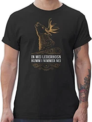 Shirtracer T-Shirt In mei Lederhosn kumm i nimmer nei - Hirsch - Spruch Mode für Oktoberfest Herren Braun/Rot/Grün/Beige/Schwarz