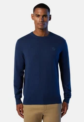 North Sails Strickpullover mit Rundhalsausschnitt und Logo Dunkelblau/Blau