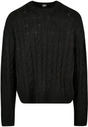 Urban Classics Rundhalspullover Boxy Sweater Schwarz/Dunkelgrau