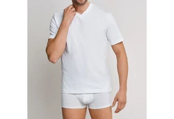 Schiesser T-Shirt V-Ausschnitt (4-tlg) Weiß/Dunkelblau