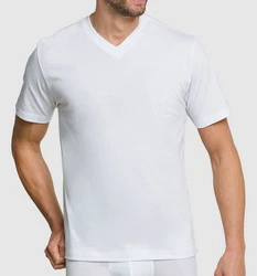 Schiesser T-Shirt V-Ausschnitt (4-tlg) Weiß/Dunkelblau