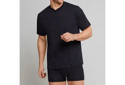 Schiesser T-Shirt V-Ausschnitt (4-tlg) Schwarz/Dunkelgrau/Dunkelblau