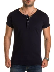 WOTEGA V-Neck Double Layer T-Shirt Pete Dunkelblau/Schwarz