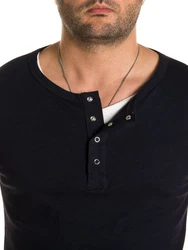 WOTEGA V-Neck Double Layer T-Shirt Pete Dunkelblau/Schwarz