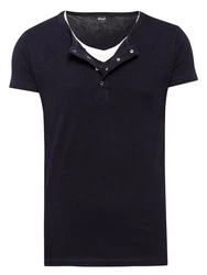 WOTEGA V-Neck Double Layer T-Shirt Pete Dunkelblau/Schwarz