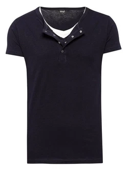 WOTEGA V-Neck Double Layer T-Shirt Pete Dunkelblau/Schwarz WOTEGA V-Neck Double Layer T-Shirt Pete Dunkelblau/Schwarz