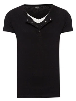 WOTEGA V-Neck Double Layer T-Shirt Pete Schwarz