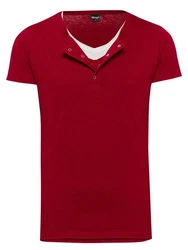 WOTEGA V-Neck Double Layer T-Shirt Pete Dunkelrot/Rot