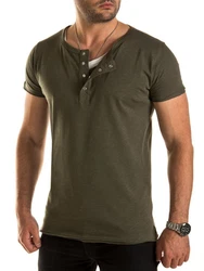 WOTEGA V-Neck Double Layer T-Shirt Pete Dunkelgrün/Khaki