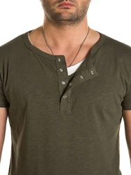 WOTEGA V-Neck Double Layer T-Shirt Pete Dunkelgrün/Khaki