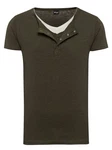 WOTEGA V-Neck Double Layer T-Shirt Pete Dunkelgrün/Khaki