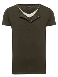 WOTEGA V-Neck Double Layer T-Shirt Pete Dunkelgrün/Khaki