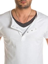 WOTEGA V-Neck Double Layer T-Shirt Pete Creme/Grau/Weiß/Hellgrau
