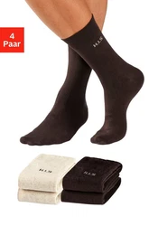 H.I.S Socken 4-Paar mit druckfreiem Bndchen Schwarz/Dunkelrot/Dunkelbraun