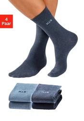 H.I.S Socken 4-Paar mit druckfreiem Bndchen Dunkelblau/Blau/Hellblau/Grau