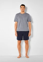s.Oliver Pyjama Oberteil mit Knopfleiste Dunkelblau/Grau/Blau