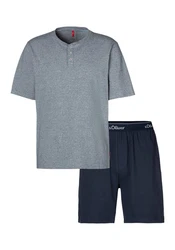 s.Oliver Pyjama Oberteil mit Knopfleiste Dunkelblau/Grau/Blau