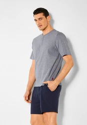 s.Oliver Pyjama Oberteil mit Knopfleiste Dunkelblau/Grau/Blau