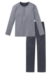 Schiesser Pyjama selected! premium inspiration mit praktischer Knopfleiste Grau/Dunkelblau/Dunkelgrau/Hellgrau