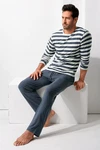 H.I.S Pyjama 2-tlg. mit Streifen Rot/Schwarz/Blau/Grau/Hellblau/Grün/Lila/Braun
