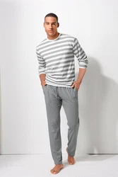 H.I.S Pyjama 2-tlg. mit Streifen Grau/Hellgrau