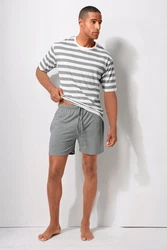 H.I.S Pyjama für Herren aus Baumwoll-Mix Grau/Hellgrau