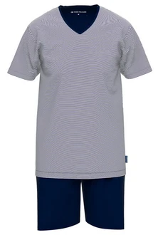 TOM TAILOR Pyjama Schlafanzug Grau/Dunkelblau/Blau