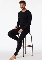 Schiesser Unterhemd Langarmshirt 95/5 mit Rundhalsausschnitt Dunkelblau/Schwarz