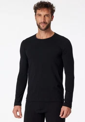 Schiesser Unterhemd Langarmshirt 95/5 mit Rundhalsausschnitt Dunkelblau/Schwarz