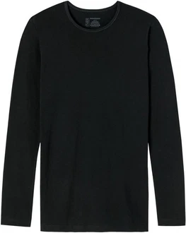 Schiesser Unterhemd Langarmshirt 95/5 mit Rundhalsausschnitt Dunkelblau/Schwarz