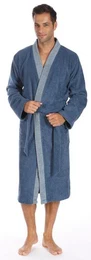 Herrenbademantel Bruno, ideal fr Sauna & Spa, Hotelbademantel, Morgenmantel, Langform, Walkfrottee, Kimono-Kragen, Grtel, Kimono mit Streifenbordre, 100% Baumwolle