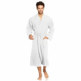 Herrenbademantel Wellington, ideal fr Sauna & Spa, Hotelbademantel, Morgenmantel, Langform, Waffelpiqu, Kimono-Kragen, Grtel, mit Kimono-Kragen, in besonders leichter Qualitt