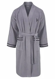Herrenbademantel Roy, ideal fr Sauna & Spa, Hotelbademantel, Morgenmantel, Langform, Walkfrottee, Kimono-Kragen, Grtel, mit farblich abgesetzten Streifen, Bademantel, Baumwolle, S-3XL