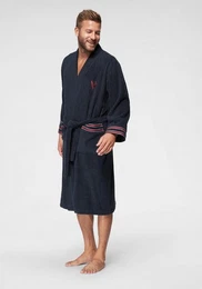 Herrenbademantel Roy, ideal fr Sauna & Spa, Hotelbademantel, Morgenmantel, Langform, Walkfrottee, Kimono-Kragen, Grtel, mit farblich abgesetzten Streifen, Bademantel, Baumwolle, S-3XL