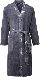 Herrenbademantel Remo, ideal fr Sauna & Spa, Hotelbademantel, Morgenmantel, Langform, Walkfrottee, Kimono-Kragen, Grtel, mit farblich abgesetztem Kimonokragen und Bindegrtel, 100% Baumwolle