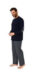 Trend by Normann Pyjama Herren Schlafanzug lang mit Flanell Hose Dunkelblau/Hellblau