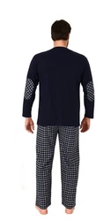 Trend by Normann Pyjama Herren Schlafanzug lang mit Flanell Hose Dunkelblau/Hellblau