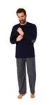 Trend by Normann Pyjama Herren Schlafanzug lang mit Flanell Hose Dunkelblau/Hellblau